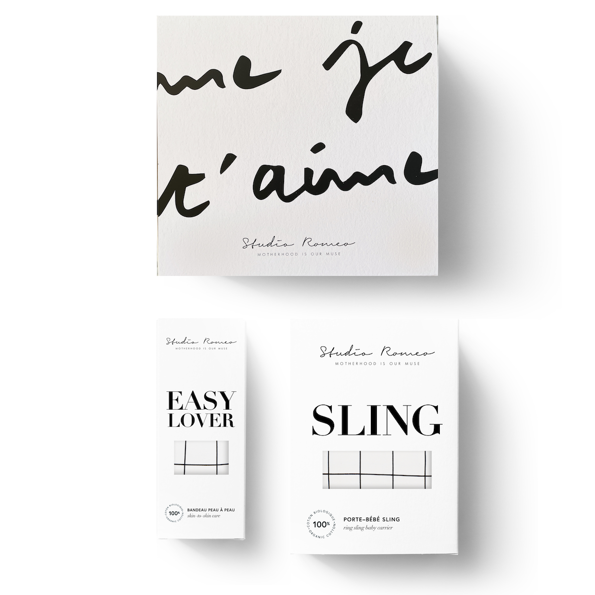 Coffret Easy Lover bandeau peau a peau et echarpe de portage sling geometric studio romeo