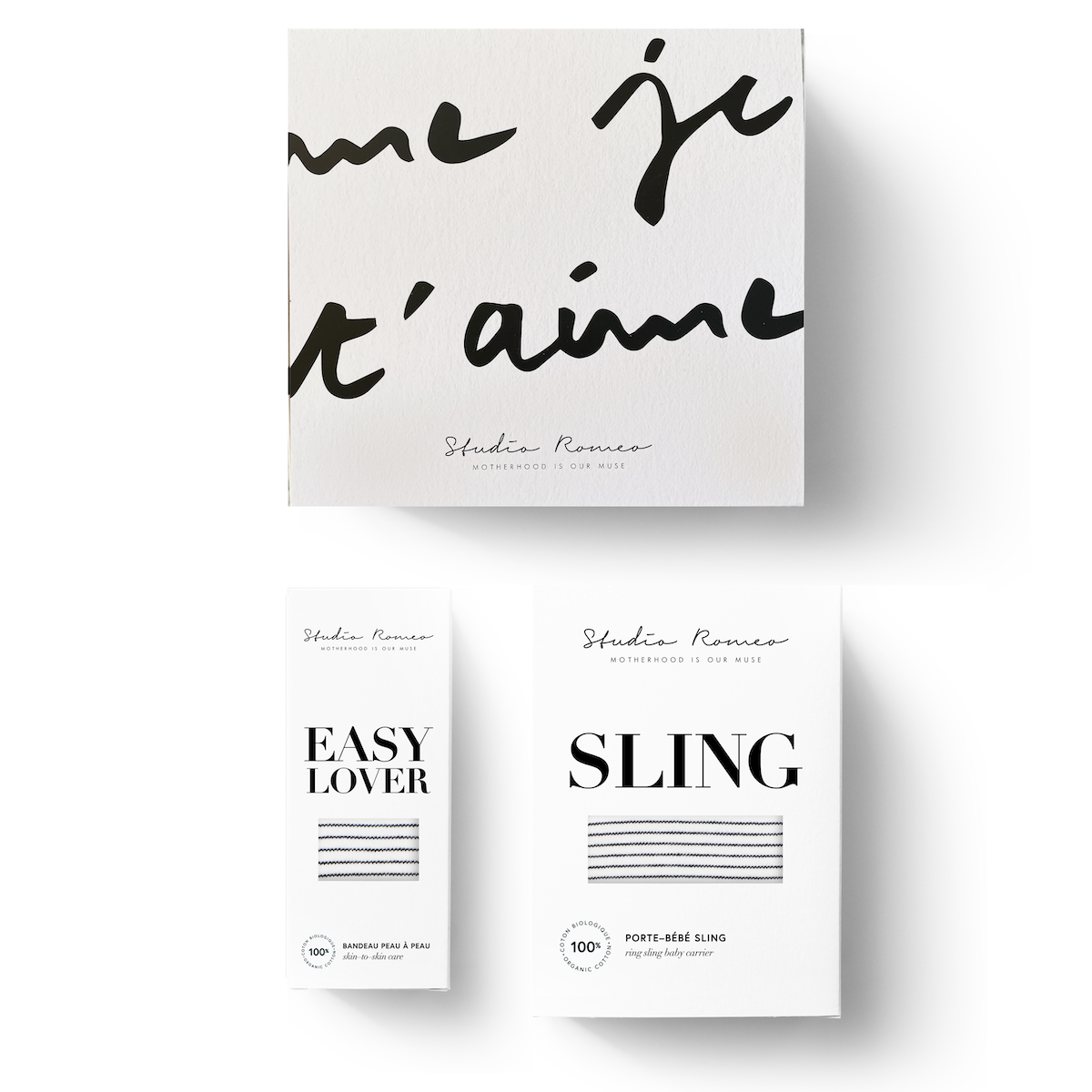 Coffret easy lover bandeau peau a peau et echarpe de portage sling stripes studio romeo