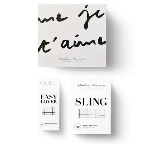 Coffret Easy Lover bandeau peau a peau et echarpe de portage sling geometric studio romeo