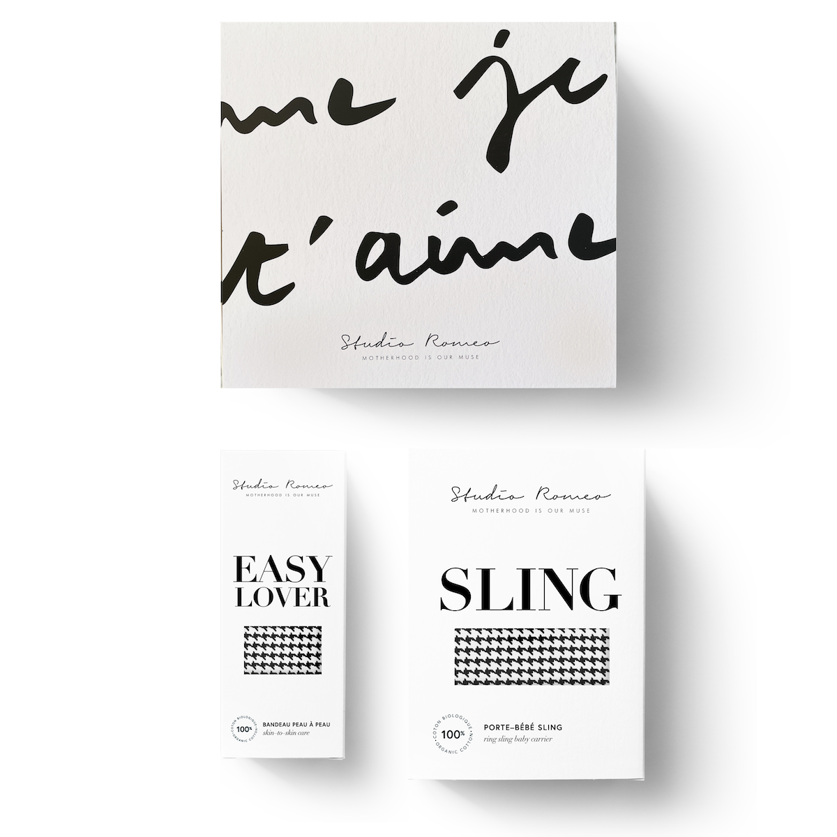 Coffret easy lover bandeau peau a peau et echarpe de portage sling moss studio romeo