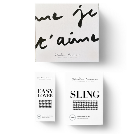 Coffret easy lover bandeau peau a peau et echarpe de portage sling moss studio romeo